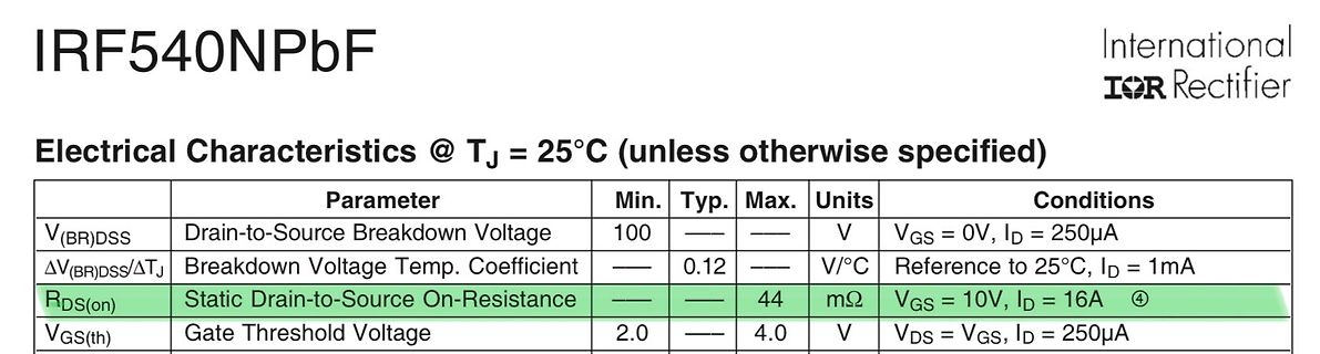 Ausschnitt aus einem Datenblatt des IRF540NPbF