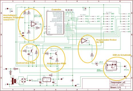 Schaltplan eines Temperaturreglers mit Mikrocontroller