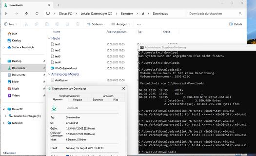 Windows Explorer Fenster mit Downloads Ordner und CMD Fenster