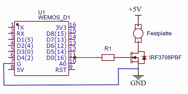 Schaltplan mit Wemos D1 und MOSFET
