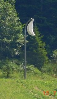 Weiße Fahne an einem Mast vor Bäumen