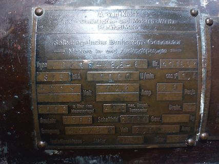Typenschild eines Generators