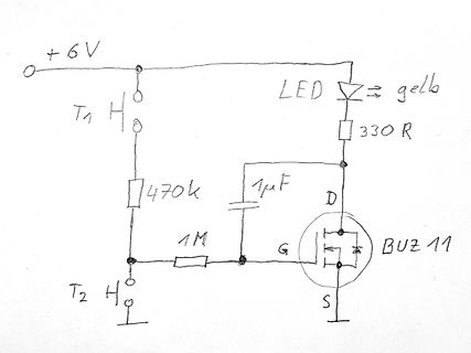 Handgezeichneter Schaltplan mit LED und MOSFET
