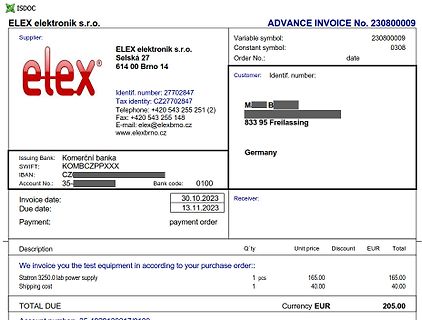 Rechnung von ELEX elektronik s.r.o.