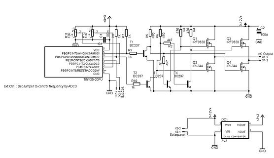 Schaltplan eines Wechselrichters mit Tiny25-Mikrocontroller
