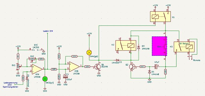 Schaltplan mit LM358, Relais und Transistoren