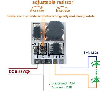 Leiterplatte mit Potentiometer und Anschlussmarkierungen