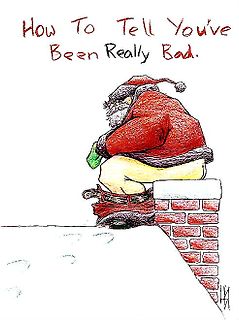 Comic von Weihnachtsmann auf Schornstein