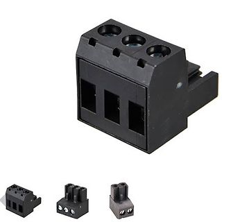 Schwarzer Klemmenblock mit drei Anschlüssen