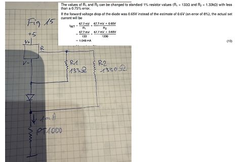 Handgezeichneter Schaltplan mit Berechnungen