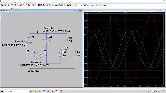 Schaltplan und Oszillogramm einer LTspice-Simulation