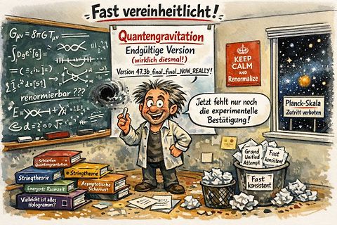 Comic über Quantengravitation und Renormierung