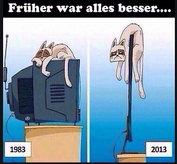 Comic mit Katzen auf Fernseher und Antenne