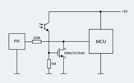 Schaltplan mit PIR-Sensor, MOSFET und MCU