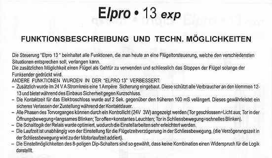 Funktionsbeschreibung Elpro 13 exp