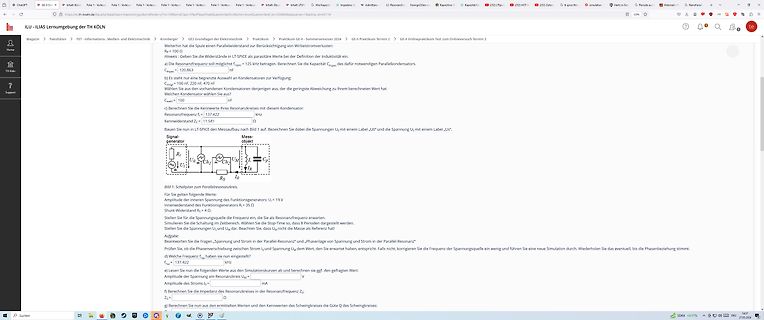 Aufgabenstellung zu einem Schwingkreis mit Schaltplan