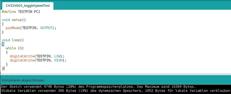 Arduino Code und Kompilierinformationen