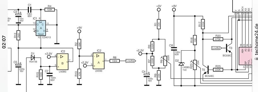 Schaltplan einer Elektronikschaltung mit Komparatoren und Transistoren