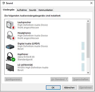 Windows Sound-Einstellungen Wiedergabegeräte