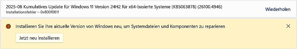 Windows 11 Installationsfehler bei kumulativem Update