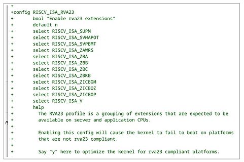 Konfigurationsmenü für RISC-V RVA23 Erweiterungen