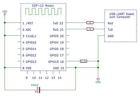 Schaltplan ESP-12 Modul mit USB-UART Verbindung