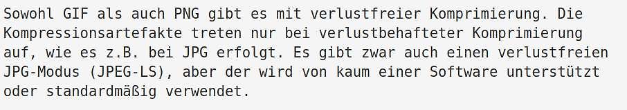 Text über Bildkompression GIF PNG JPG