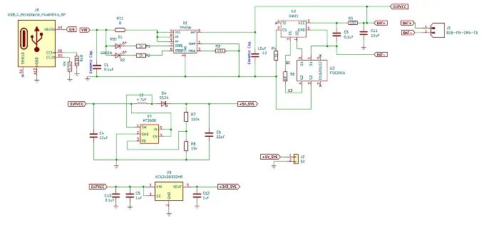 Schaltplan einer Ladeelektronik mit USB-Eingang