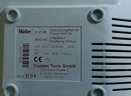 Typenschild eines Weller PUD 80 Netzteils