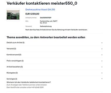 Verkaufsanzeige einer Drehmaschine Voest DA 210