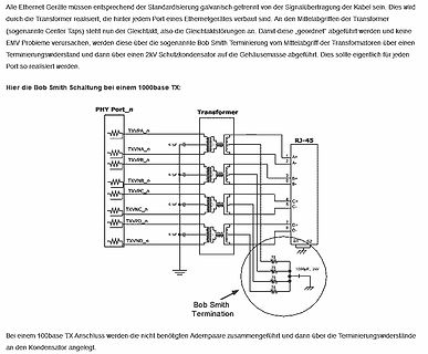 Schaltplan einer Bob Smith Terminierung für 1000base TX
