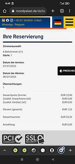 Screenshot einer Hotelreservierung