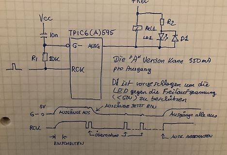 Handgezeichneter Schaltplan und Timing-Diagramm