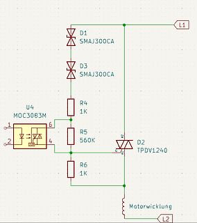 Schaltplan einer Triac-Ansteuerung für eine Motorwicklung