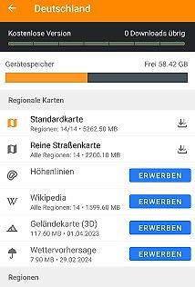 App-Menü für Karten-Downloads
