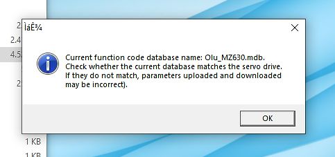 Software-Fehlermeldung zur Datenbank des Servo-Antriebs