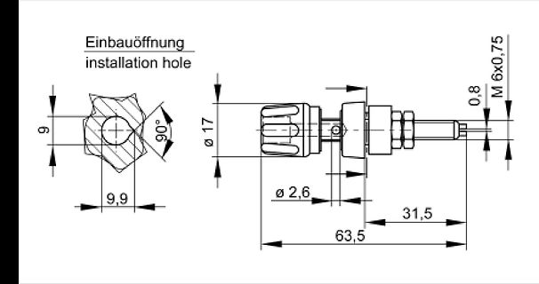 Technische Zeichnung einer Einbauöffnung und eines Bauteils