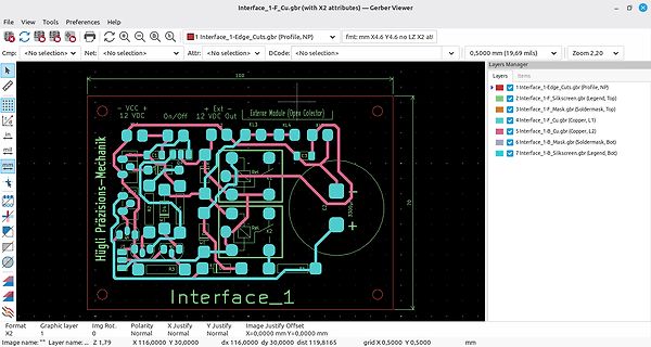 Gerber-Viewer Anzeige eines Leiterplatten-Layouts