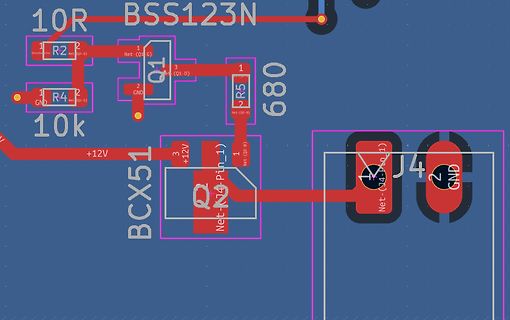 Ausschnitt eines PCB-Layouts mit Transistoren und Widerständen
