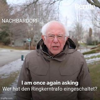 Bernie Sanders Meme mit Text über Ringkerntrafo