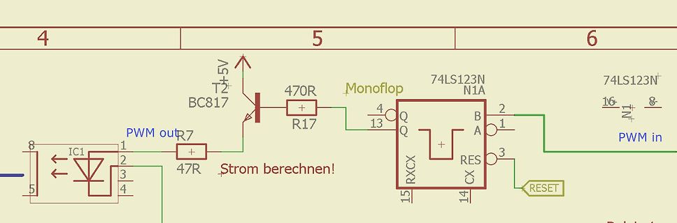 Ausschnitt eines Schaltplans mit Monoflop und Transistor