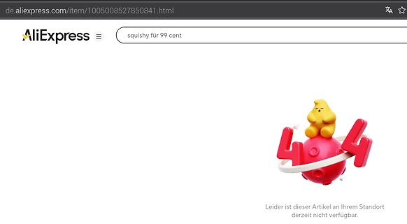 AliExpress Webseite mit 404 Fehlermeldung