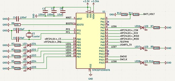 Schaltplan eines STM32F030K6T6 Mikrocontrollers