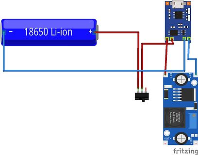 Fritzing-Schaltplan einer 18650 Li-Ion Batterie mit Buck-Converter