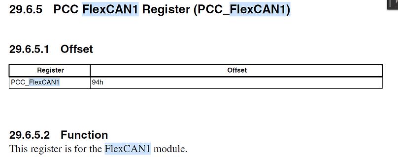 Ausschnitt aus einem Datenblatt zum PCC FlexCAN1 Register