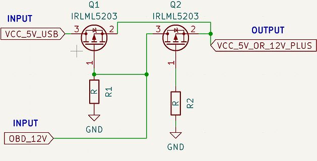 Schaltplan mit zwei MOSFETs zur Spannungsregelung