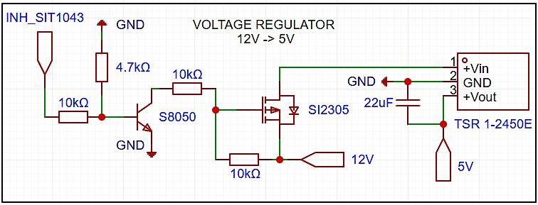 Schaltplan eines Spannungsreglers 12V zu 5V