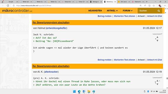 Screenshot eines Forenbeitrags auf mikrocontroller.net