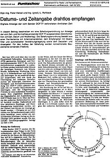 Zeitschriftenseite über digitale Zeitanzeige und Diagramm