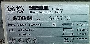 Typenschild eines Seko Netzteils
